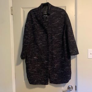 Mango MNG Basics Wool Blend Pea Trench Coat Blue Red White Women's XS